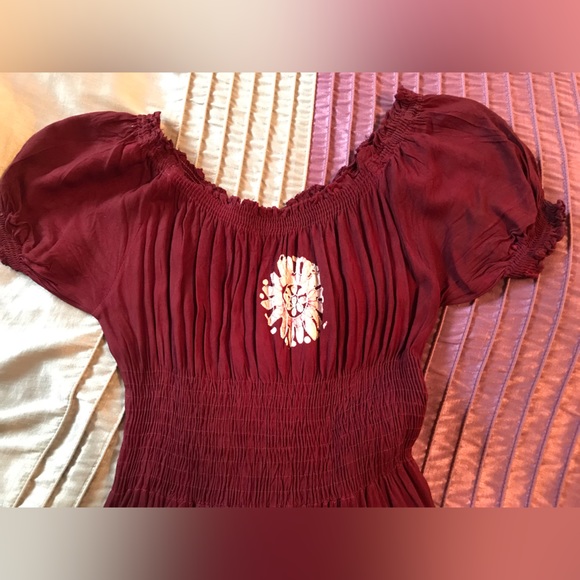 Burgundy Bohemian Indian Cap Sleeve Maxi Dress - Picture 2 of 4